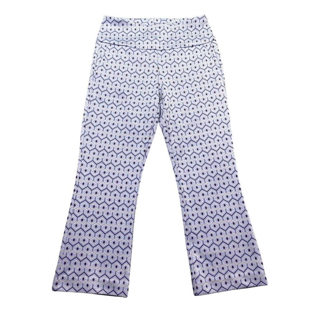 Cabi 6268 High Waist Geometric Print Cropped Flare Pants Blue Brown Small
